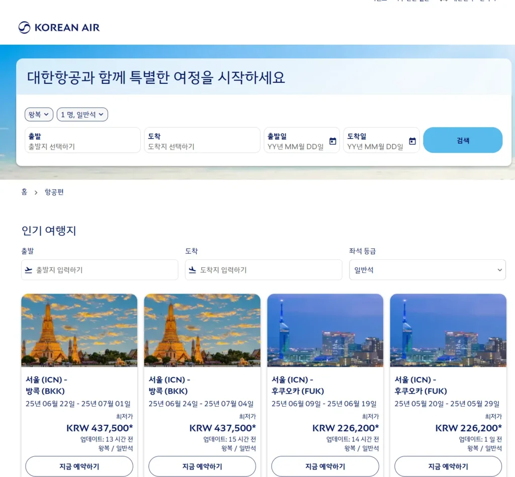 항공사별 프로모션 기간